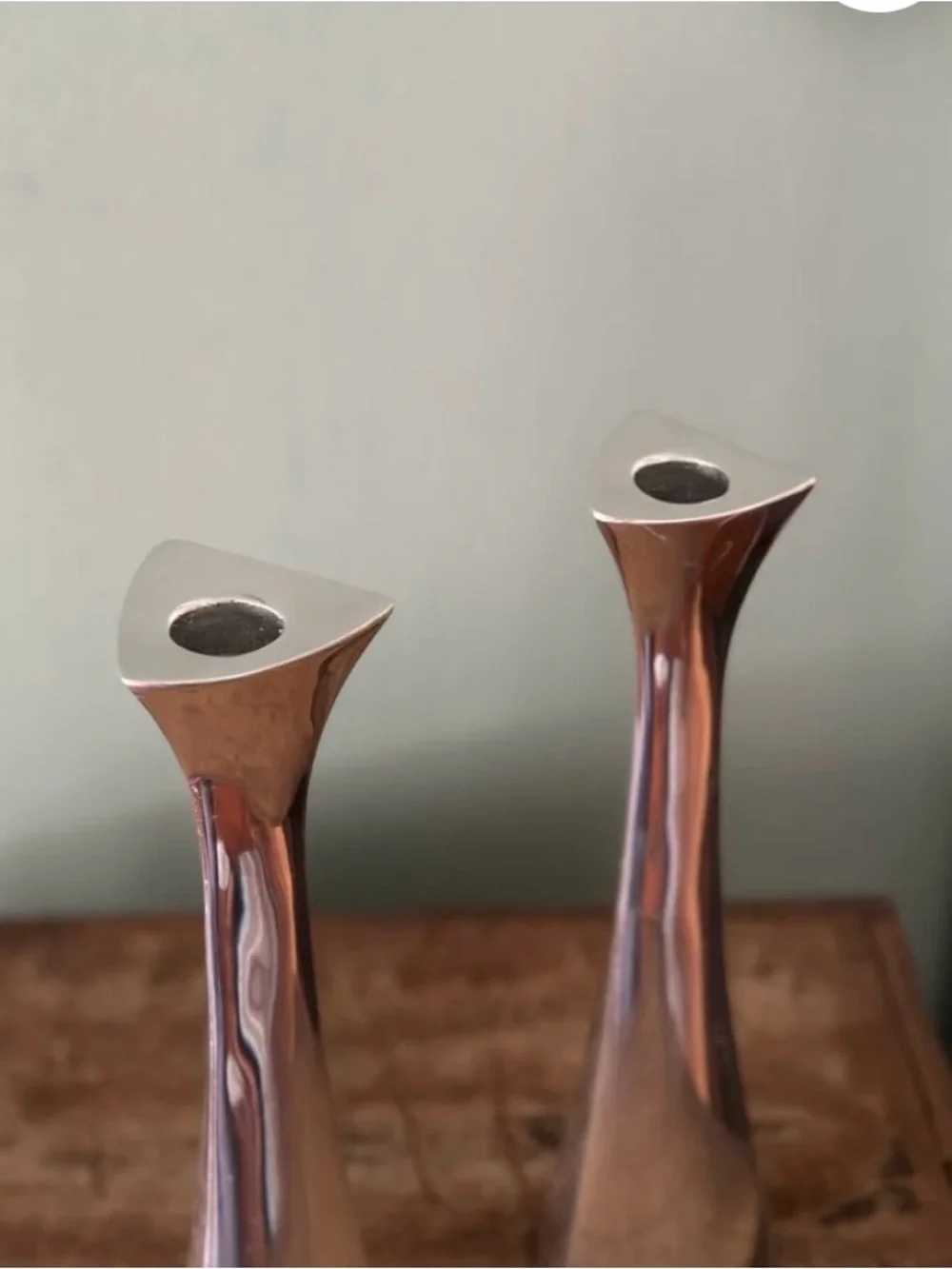Nambe MCM Chrome Tapered Bud Vase Pair or candlesticks. Heavy chrome!